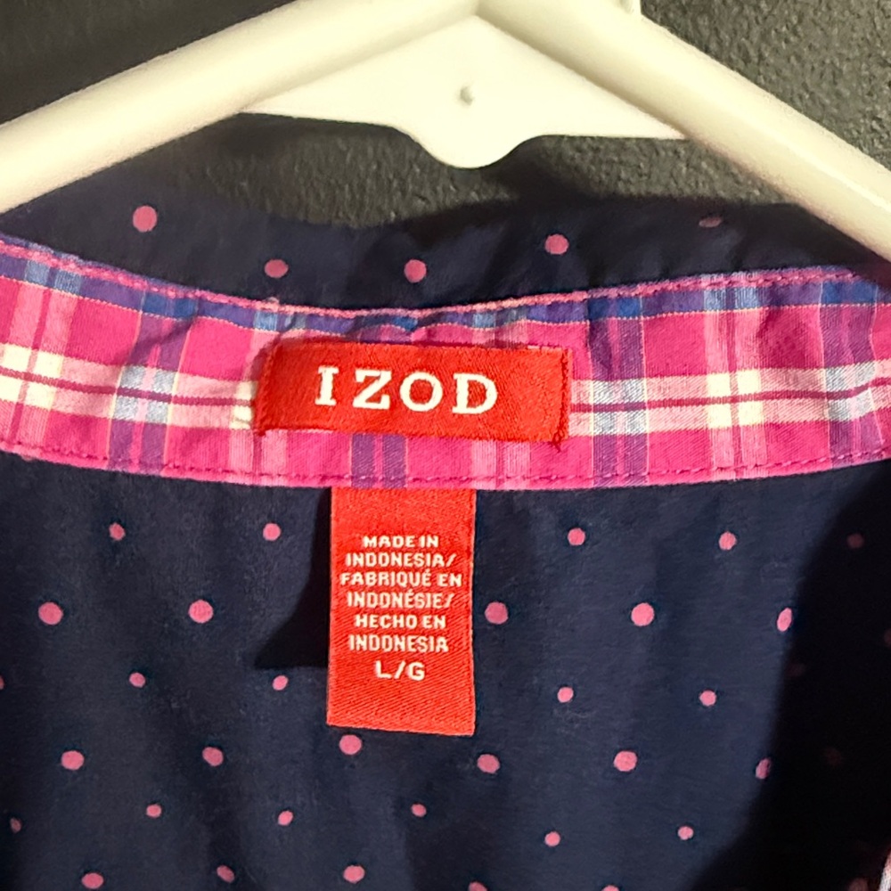 IZOD Mini Polka Dot Half Button Shirt Dress Size: L Length: 35” - Picture 2 of 9